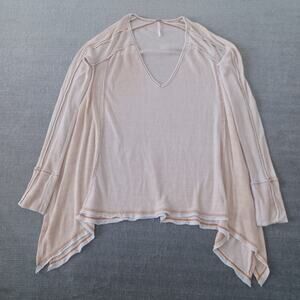 Free People Pacific Thermal Top Women S Beige Waffle Knit Long Sleeve Oversized